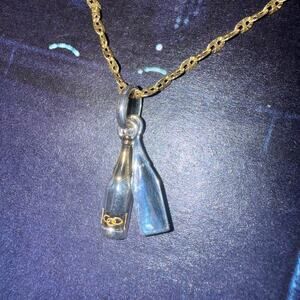 925 Sterling Gold and silver champagne bottle charm mariner chain necklace